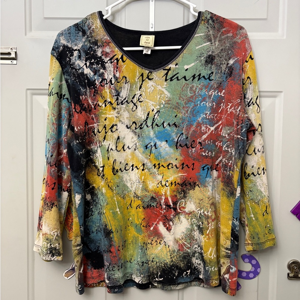 Y2K French Print Long Sleeve Women's Top